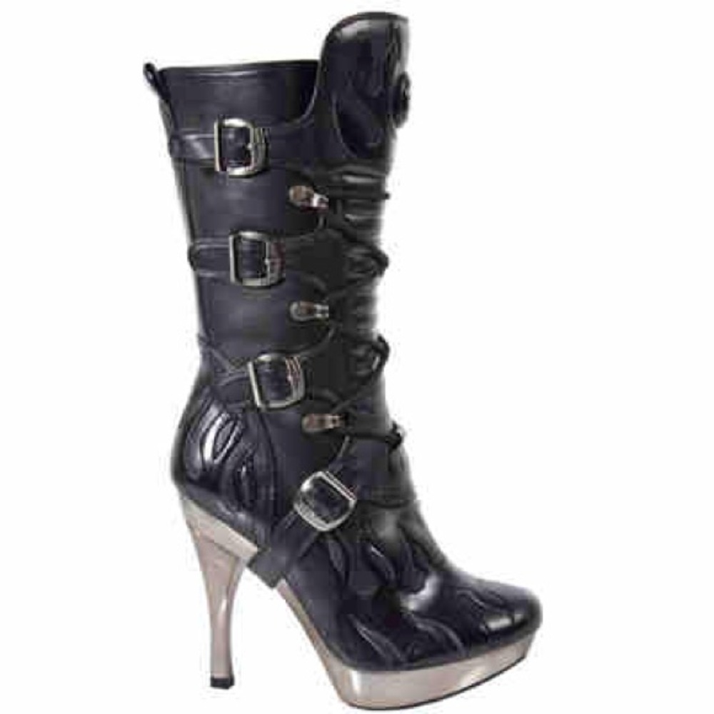RARE! New Rock Sexy Heel Leather Moto Boots